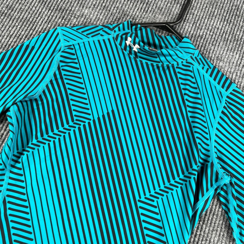 Under Armour ColdGear Shirt Womens Medium Teal Geometric Pattern Long Sleeve Fit